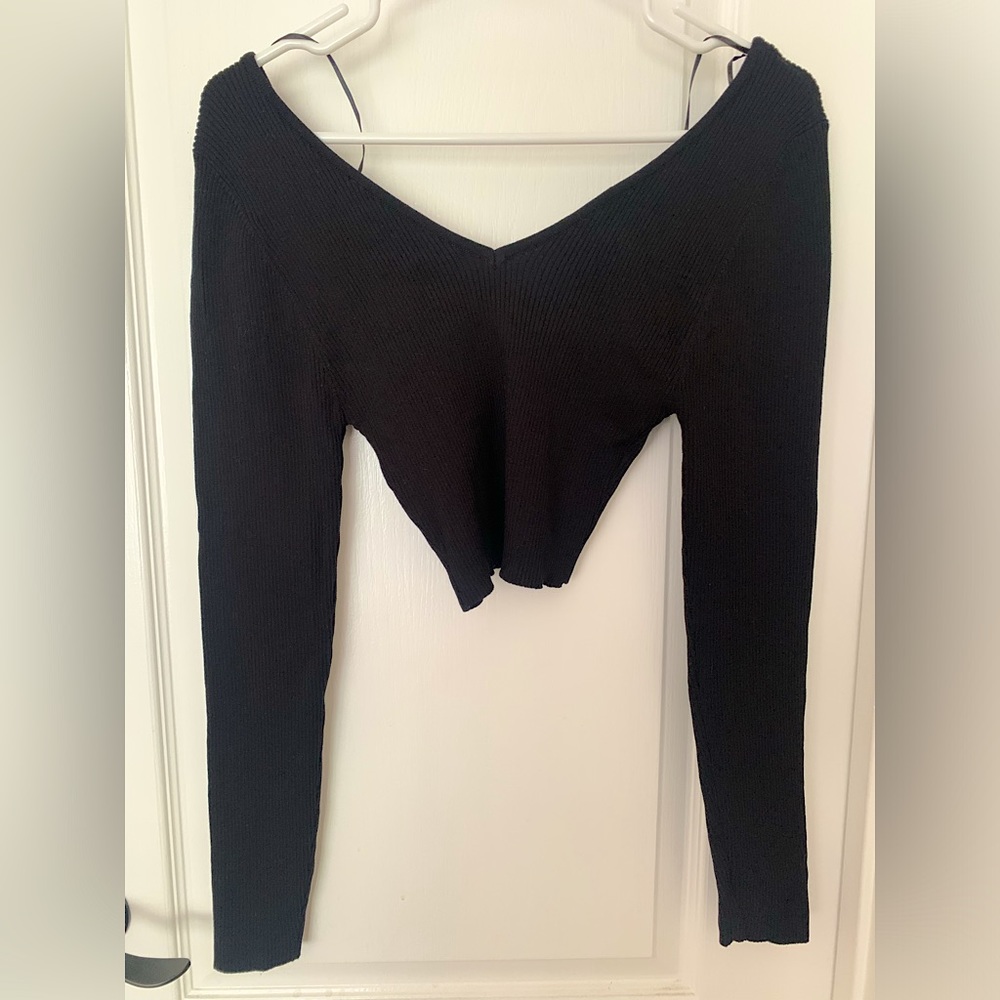 🖤 Love Tree Black Off Shoulder Ribbed Crop Top Black- Large